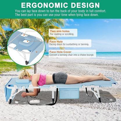 LILYPELLE Folding Chaise Lounge Chair with Pad, Patio Sun Tanning Chair | 5-Position Outdoor Chaise Lounger,Portable Beach Lounge Chair for Outdoor Sunbathing Patio Pool Lawn Deck Poolside