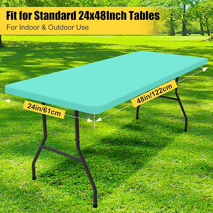 Smiry Rectangle Picnic Table Cloth, Waterproof Elastic Fitted Tablecloths for 4 Foot Tables, Washable Polyester Table Cover for Camping, Indoor and Outdoor (Aqua, 24"x48")