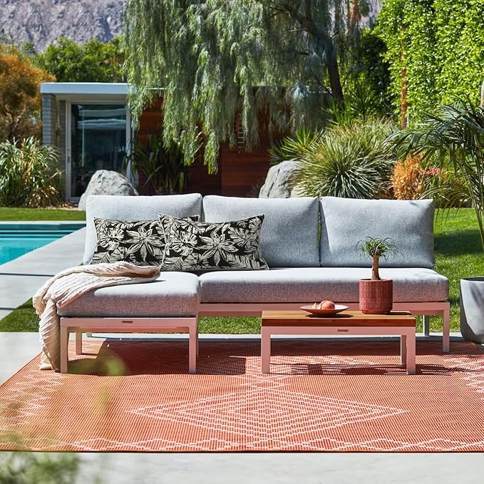 LVTXIII 2 Pack Outdoor Lumbar Pillow Covers 12x20 Inch with Piping, Water-Repellent Back Cushion Covers ONLY for Patio Furniture, Sofa, Garden Bench, Tropical Leaf Black
