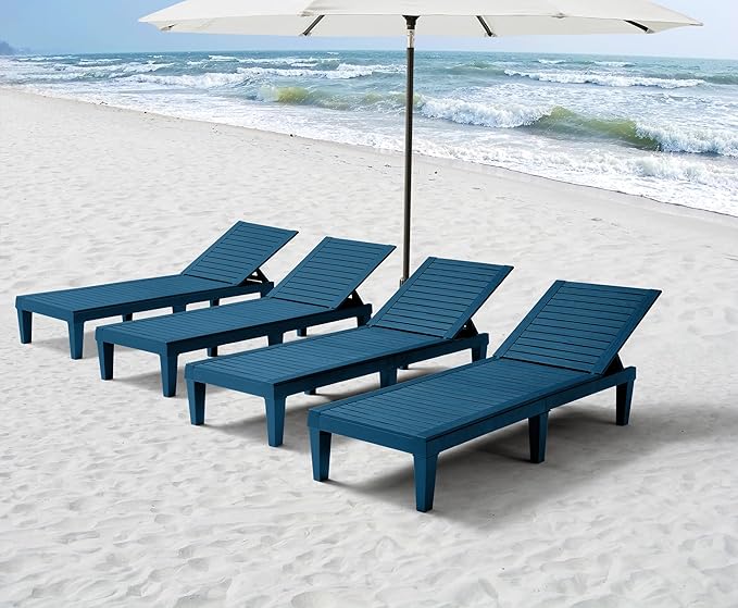 Nestl Sun Tanning Chair - Blue Chaise Lounge Chair Outdoor, Lightweight Pool Lounge Chairs Set of 6, Adjustable 5-Position Reclining Lawn Chair, Waterproof Beach Outdoor Lounge Chairs