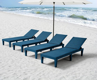 Nestl Sun Tanning Chair - Blue Chaise Lounge Chair Outdoor, Lightweight Pool Lounge Chairs Set of 12, Adjustable 5-Position Reclining Lawn Chair, Waterproof Beach Outdoor Lounge Chairs