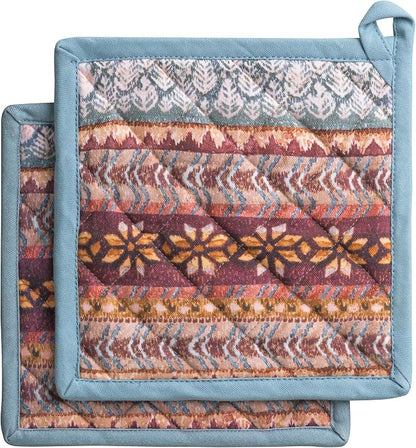 Maison d' Hermine Pot Holders 100% Cotton Potholders (8" x 8", Pack of 2) | Heat Resistant Hot Pads with Loop BBQ Cooking Baking Hotel Kitchen Handling Hot Pans Thanksgiving Christmas - Fair Isle