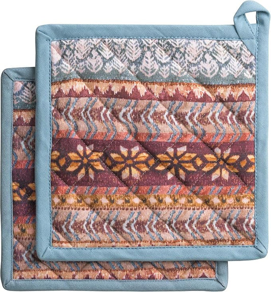 Maison d' Hermine Pot Holders 100% Cotton Potholders (8" x 8", Pack of 2) | Heat Resistant Hot Pads with Loop BBQ Cooking Baking Hotel Kitchen Handling Hot Pans Thanksgiving Christmas - Fair Isle