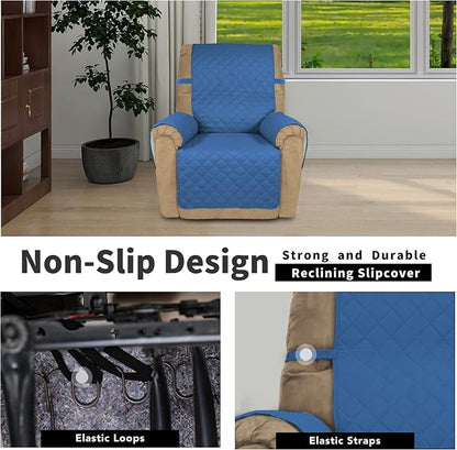 Easy-Going Reversible Couch Cover, Recliner 22 in, Blue/Ivory | Machine Washable Slipcover For Dogs, Water Resistant Furniture Mat For Living Room, Non-Slip Sofa Cover, Pet Friendly