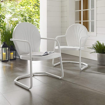 Crosley Furniture Griffith Outdoor Chair, Retro Metal Patio Chairs for Dining, Porch, Deck, Balcony, White
