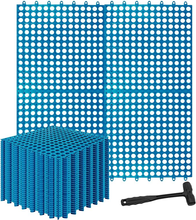 30 Pack Garage Floor Tiles, 12x12 Inch Interlocking Drainage Tiles | Non-Slip Deck Tile for Bathroom, Pool Deck, Gym, Garage, Kitchen & Wet Areas, Easy Splicing Anti-Fatigue Mat (Blue)