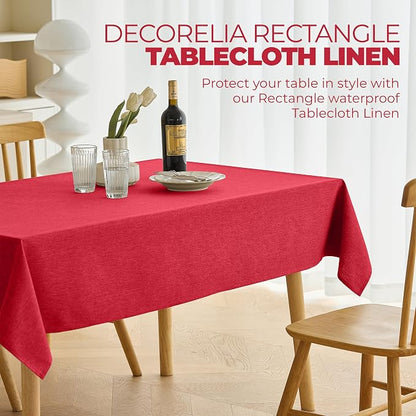 Decorelia Waterproof Faux Linen Rectangle Tablecloth, Spillproof Wrinkle Free Outdoor Reusable Table Cloth for Patio,Holiday,Banquet,Party,Buffet Dinner (Oblong,60 x 120 Inch (10-12 Seats),Red)