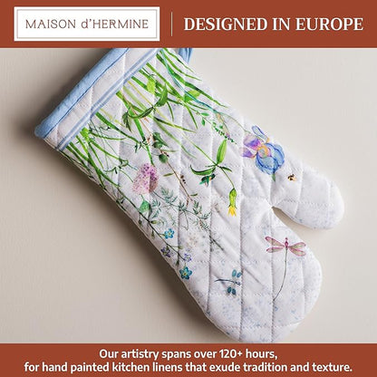 Maison d'Hermine Oven Gloves 100% Cotton Oven Mitt 7" x 13" with Loop Heat Resistant BBQ Cooking Gloves Baking Grilling Kitchen Hotel Home Farmhouse Spring Summer (Pack of 1, Fleurs De Mai)