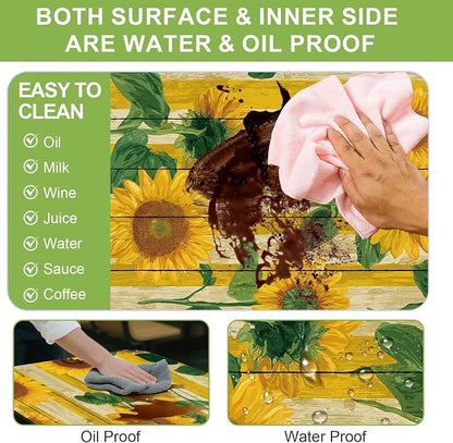 FOREVER QUEEN Picnic Table Cover with Bench Covers – Waterproof Elastic Fitted Tablecloth for 6 Foot Rectangle Tables, 3PCS Set with Drawstring Bag for Camping RV Outdoor Travel (Spring Sunflowers)