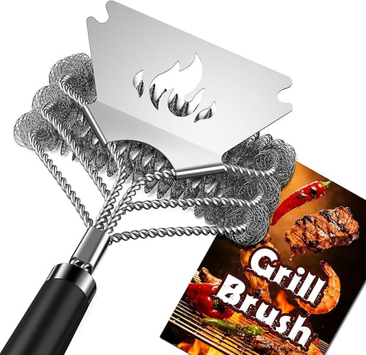 TNTOR Grill Brush Bristle Free with Scraper, 18" Handle BBQ Grill Brush for Outdoor Grill, Extra Strong Grill Cleaner Brush for Grill/Smoker/Gas/Charcoal, Father's Day Grill Gifts for Men/Dad