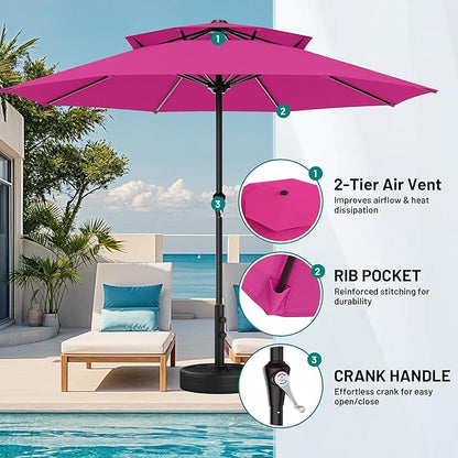 AreShark 11ft 2 Tiers Patio Umbrella - Outdoor Umbrella Waterproof UV Protection, Market Table Umbrella w/ 8 Sturdy Ribs&Crank for Pool, Porch, Garden(Rose Pink)