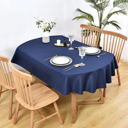 Wolkemer Oval Tablecloth 60 x 102 Inch Washable Fabric Table Cloth Solid Navy Blue Table Cover for Dining Wedding Party Banquet Tabletop Decoration