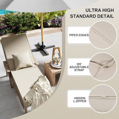 Outdoor Water-Resistant Olefin Chaise Lounge Cushions with Pillow, Weather and Fade Resistant Patio Furniture Lounge Chair Cushion Ideal for Patio, Lawn, Gray Apricot, 80" L x 26" W x 5" T