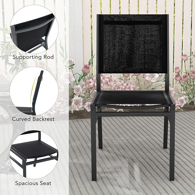 Giantex Outdoor Patio Dining Chair, Armless Dining Chair with Breathable Fabric Seat & Backrest, Heavy Duty Aluminum Frame, Outside Lightweight Patio Chairs for Porch Balcony Garden Yard Poolside