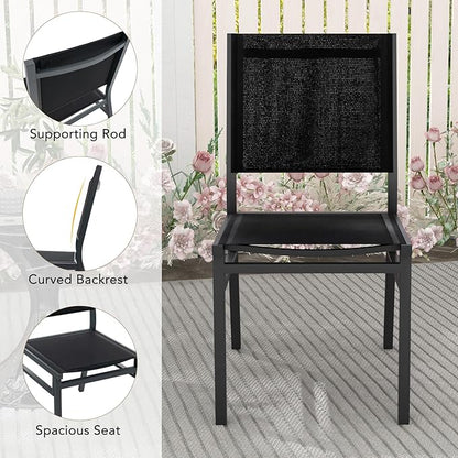 Giantex Outdoor Patio Dining Chair, Armless Dining Chair with Breathable Fabric Seat & Backrest, Heavy Duty Aluminum Frame, Outside Lightweight Patio Chairs for Porch Balcony Garden Yard Poolside