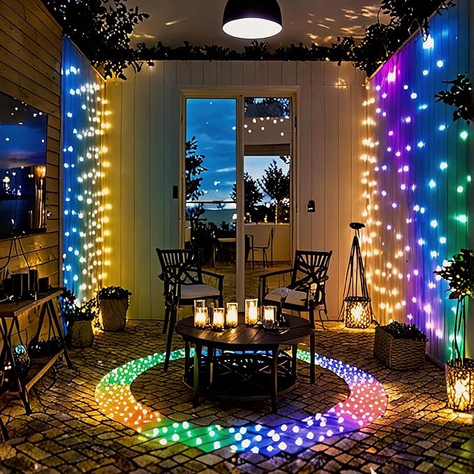 10FT Color Changing String Lights Outdoor- LED Patio Lights with 8 Shatterproof Waterproof RGB Bulbs, Colorful Outdoor Lights for Party Outside Porch Bistro Backyard Garden Decorative