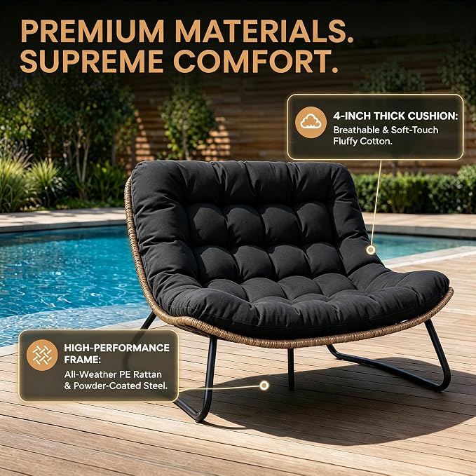 Outdoor Loveseat 2-Seat Wicker Rattan Boho Patio Sofa Black 2PC | 53"x36"x30", 13" seat height. 4" thick cushions, 1000lb cap. All-weather PE rattan, rust-proof frame. Black, 2PC.
