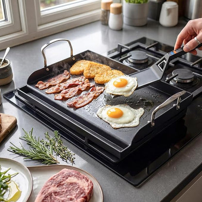 Utheer Griddle Kit, 17" x 13" Pre-Seasoned Cast Iron Flat Top Griddle with Scratch-Free Tools, Universal Grill Griddle for Gas & Charcoal Grills, Camping, Tailgating and BBQ