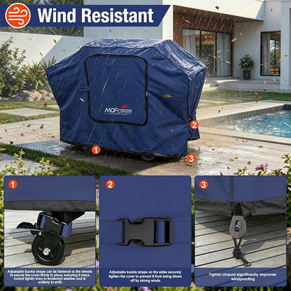 Exclusive Foldable 82 inch Grill Cover, 600D Heavy Duty XXL Outdoor BBQ Cover for 6 Burners Grill Weber Nexgrill CharBroil Monument, Blue