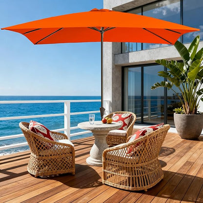 8x10FT Rectangular Patio Umbrella Crank Lift for Garden,UV Protection Outdoor Umbrella for Deck,Pool and Yard,Orange