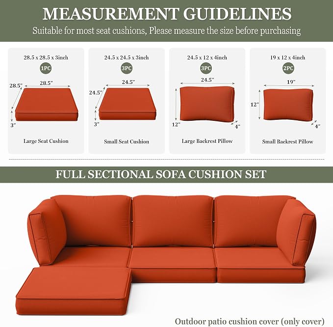 9 Pcs Outdoor Patio Cushions Covers Replacement Sets, Covers Only | 9 Pcs Patio Cushions Covers Replacement UV Resistant, Water Anti-Slip, Heavy-Duty Zippers for 5 Pcs Patio Furniture Set