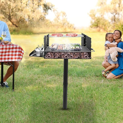 Heavy-Duty Steel Park-Style Charcoal BBQ Grill for Camping, Outdoor Cooking, Backyard, Patio, Camp Grilling Barbecues 40 x 26 Inch