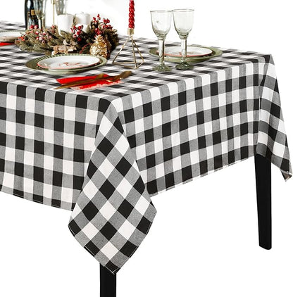 B-COOL Buffalo Plaid Tablecloth Christmas Checkered Tablecloths Black and White Table Linen 56x120 inch for Home Party Thanksgiving Picnic Table Decorations