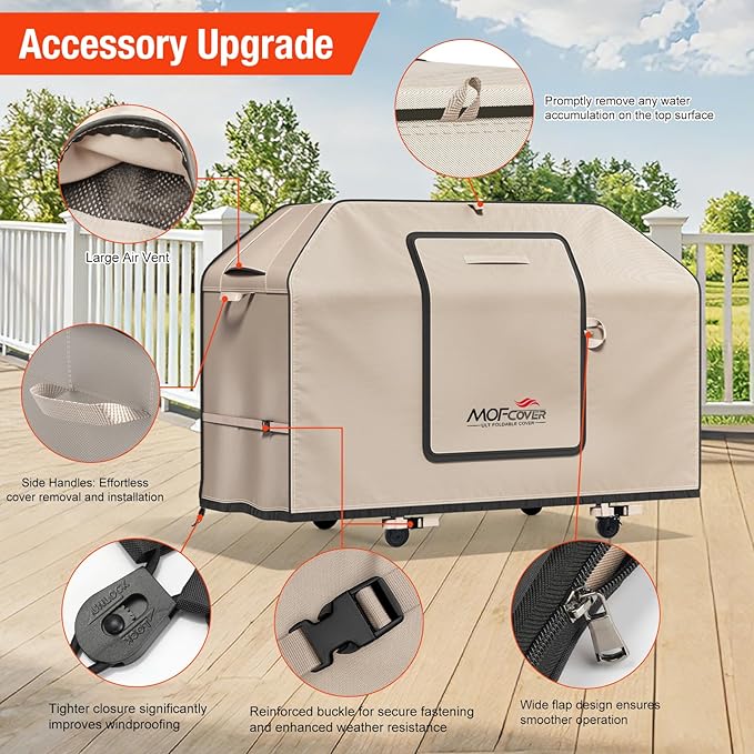 Exclusive Foldable 58 inch Grill Cover, 600D Heavy Duty Outdoor BBQ Cover for Weber Genesis II/EX/SX/LX 300 and Genesis 300 Series Weber 7130, 3-5 Burners Grill, Khaki