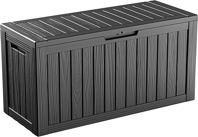 Waterproof Outdoor Storage Box, 85 Gallon Lockable Deck Box, UV-Resistant Outside Storage Bin With Hydraulic Lid For Patio Furniture, Cushion Organizer, Garden Tools, Pool Accessories, Black