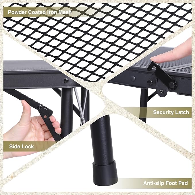REDCAMP 2 Feet Small Folding Grill Table for Outside, 3 Heights Adjustable Portable Metal Outdoor Picnic Table for Camping Travel Cooking BBQ, Black, 24" Lx 16" Wx 27.5" H