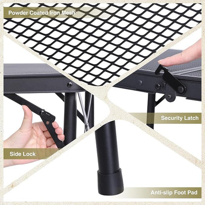 REDCAMP 2 Feet Small Folding Grill Table for Outside, 3 Heights Adjustable Portable Metal Outdoor Picnic Table for Camping Travel Cooking BBQ, Black, 24" Lx 16" Wx 27.5" H