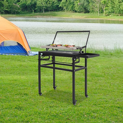 Portable Charcoal-Fired Flip-Grill Barbecue Rack, 360° Rotating Charcoal Grill with Wheels, Black Outdoor Camping Barbecue Grill for Outdoor Camping Picnicking Backyard Garden Parties