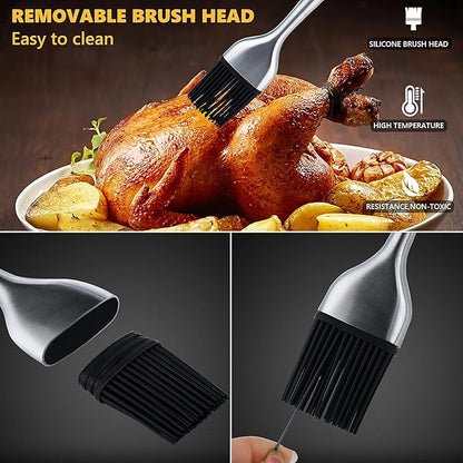 Turkey Baster Set w/Timer and Lacer – Stainless Steel Turkey Baster with Silicone Bulb, 2xPump Flavor Injectors, Silicone Brush, Pop-Up Timer, Turkey Lacer and Cleaning Brush, A Must For Thanksgiving