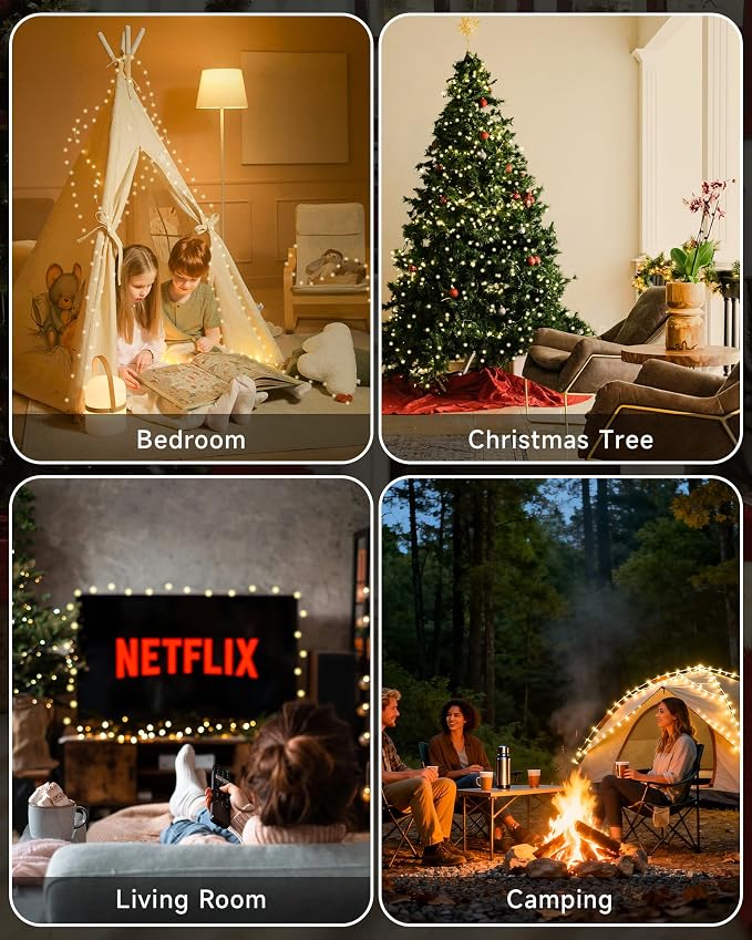 Warm White Christmas Fairy String Lights, 165FT 500L Indoor Outdoor | 8 Modes with Memory, IP65 Waterproof, Clear Wire, Tangle-Free Design for Classroom Bedroom Camping Tree Party wedding Decor