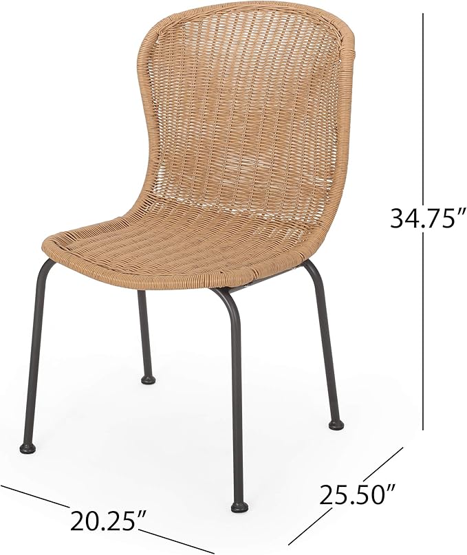 Christopher Knight Home Dinah Outdoor Wicker Dining Chair (Set of 2), Light Brown, Black