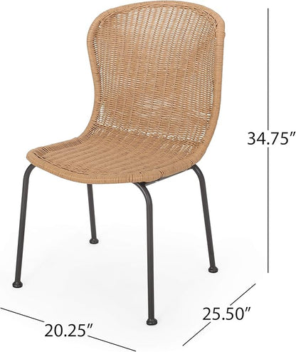 Christopher Knight Home Dinah Outdoor Wicker Dining Chair (Set of 2), Light Brown, Black