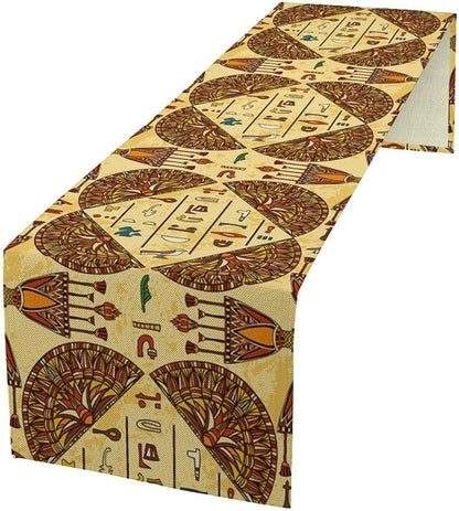 Vintage Ancient Egypt Table Runner Retro Old Egyptian Hieroglyphics Print Mysterious Egypt Culture Dinner Runner for Home Kitchen Dining Table Party Holiday Decor 13x108in