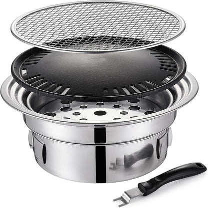 Korean Grill, Korean Bbq Grill, Portable Charcoal Grills with Non-Stick Pan & Net, Small Indoor/Outdoor Charcoal - Indoor