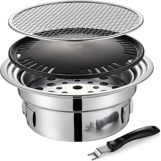 Korean Grill, Korean Bbq Grill, Portable Charcoal Grills with Non-Stick Pan & Net, Small Indoor/Outdoor Charcoal - Indoor