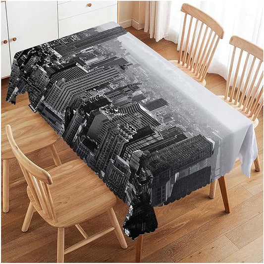 Swono New York Cityscape Tablecloths Grey Kitchen Dinning Tabletop Decoration, New York Polyester Table Cover for Indoor Outdoor Picnic Parties 50x72 Inch Tablecloth, Gray