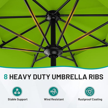 AreShark 11ft 2 Tiers Patio Umbrella - Outdoor Umbrella Waterproof UV Protection, Market Table Umbrella w/ 8 Sturdy Ribs&Crank for Pool, Porch, Garden(Apple Green)