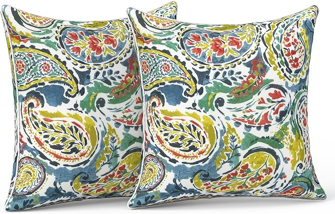 LVTXIII Outdoor Throw Pillow Covers Pack of 2 Patio Waterproof Pillow Cases Fade Resistant Accent Pillow Covers for Home and Garden Furniture Decoration, 18"x18", Paradise Paisley