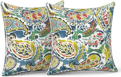 LVTXIII Outdoor Throw Pillow Covers Pack of 2 Patio Waterproof Pillow Cases Fade Resistant Accent Pillow Covers for Home and Garden Furniture Decoration, 18"x18", Paradise Paisley