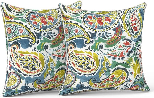 LVTXIII Outdoor Throw Pillow Covers Pack of 2 Patio Waterproof Pillow Cases Fade Resistant Accent Pillow Covers for Home and Garden Furniture Decoration, 18"x18", Paradise Paisley