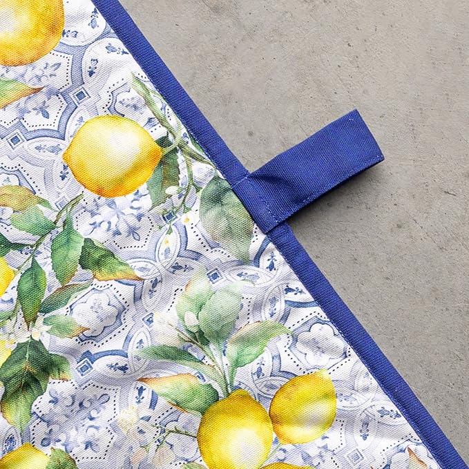 Maison d' Hermine Double Oven Mitts 100% Cotton 7"x35" Double Oven Mitt Heat Resistant BBQ Cooking Gloves with Loop Baking Grilling Kitchen Hotel Home Farmhouse Spring Summer (Citrus)