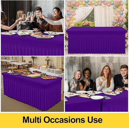 Smiry 2 Pack Spandex Elastic Fitted Table Cloth Skirt for 6FT Table | Stretch Washable Table Cloth, Banquet Table Cover for Wedding, Party, Indoor & Trade Shows, (Purple, 72Lx30Wx30H)