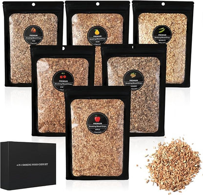 Smoking Wood Chips with 6 Flavors,Wood Chips for Smoker Cocktails Whiskey Smoking Gun,Including Cherry, Apple, Hickory, Pear, Mesquite, Oak,5.29oz/Bag