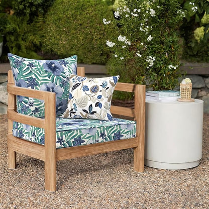DYTXIII Outdoor Deep Seat Cushion Set, Water Repellent 24"x24" Patio Thick Cushions Replacement with Seat & Back Pillow for Patio Sofa, Wicker Chair, Couch - Blue Salmone Tropical