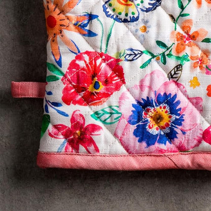 Maison d'Hermine Oven Gloves 100% Cotton Oven Mitt 7" x 13" with Loop Heat Resistant Cooking Gloves Baking Grilling Kitchen Hotel Home Farmhouse Spring Summer(Pack of 1, Happy Florals - High Summer)