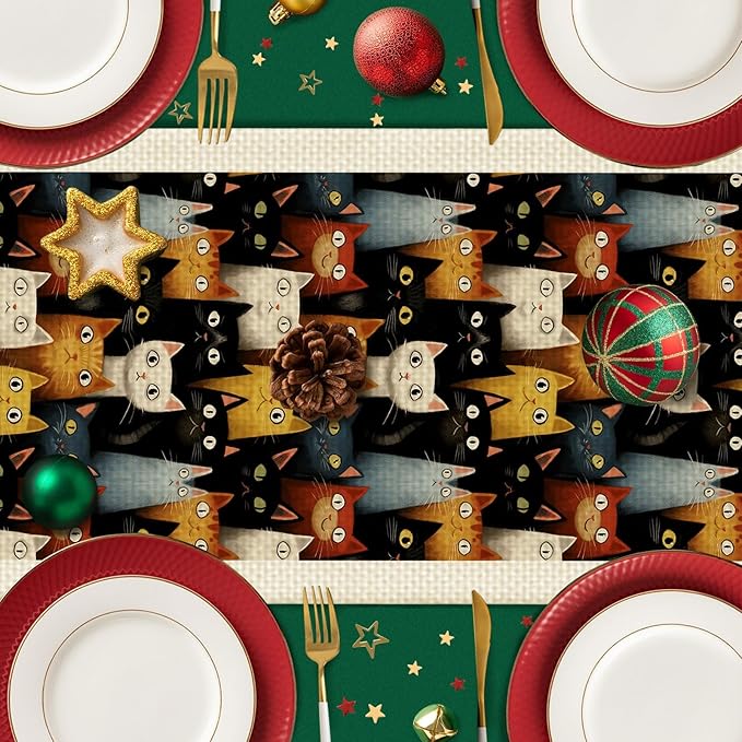 Cat Table Runner,Dining Decor for Kitchen Coffee Table Family Dinners Holiday Parties Wedding Events Decor(13x72 inch)